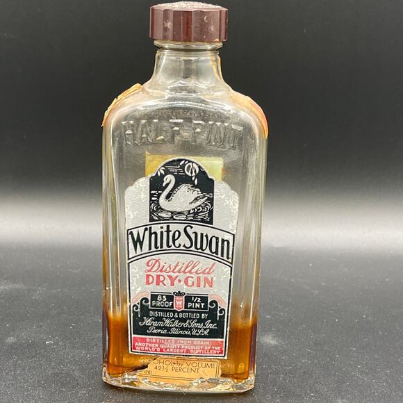 Vintage White Swan Dry Gin Hiram Walker & Sons 1/2 Pint Bottle 1920s-30s - Picture 1 of 8